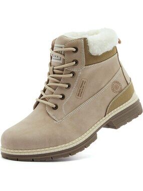 Women's Beige Waterproof Outdoor Comfortable Warm Fur Cycling Hiking Ankle Boots